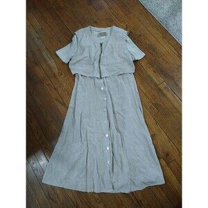 Vintage Studio Ease Linen Midi Western Dress Women's 16W Beige Country Button Fr